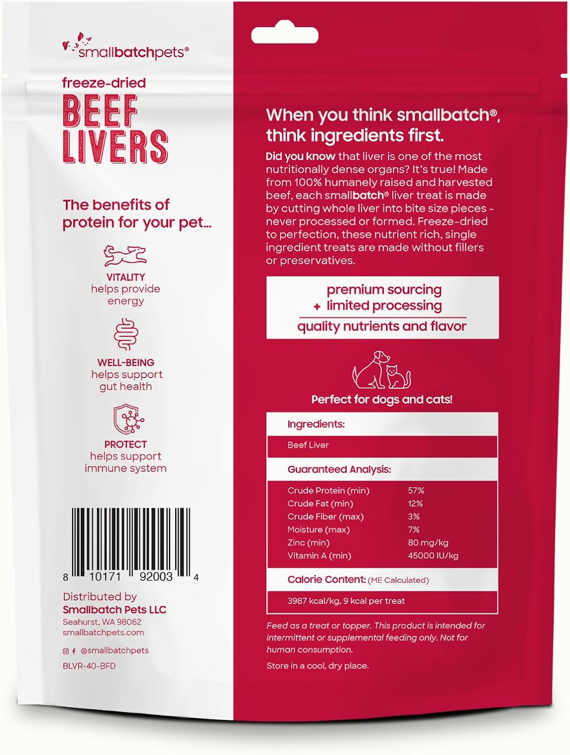 smallbatch Freeze Dried, Single Ingredient Beef Liver Dog & Cat Treats 4oz