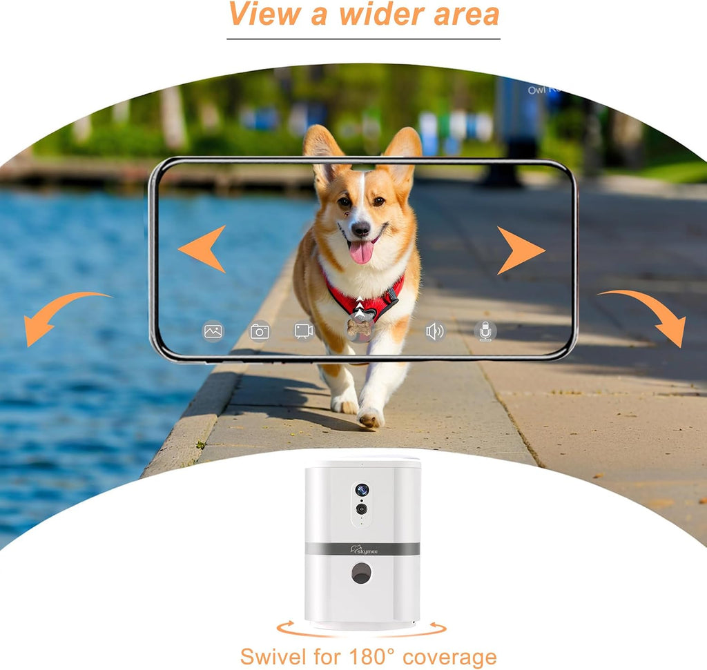 Petalk AI II Dog Camera with Auto Treat Dispenser, No Subscription Fee, 1080p HD, 180° Full-Room View 2-Way Audio, Night Vision, 2.4GHz WiFi Only