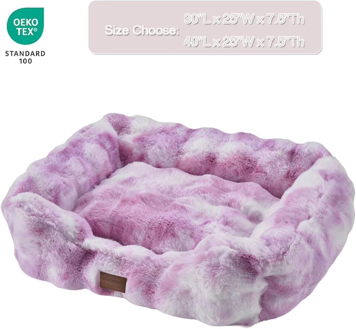 Washable Orthopedic Dog Bed,Rectangle Fleece & Luxury Pet Bed with Removable Zipper Cover & Anti-Slip Bottom,Suitable for Medium Large Dogs,30x25x7.5inches,Tie-dye Lavender