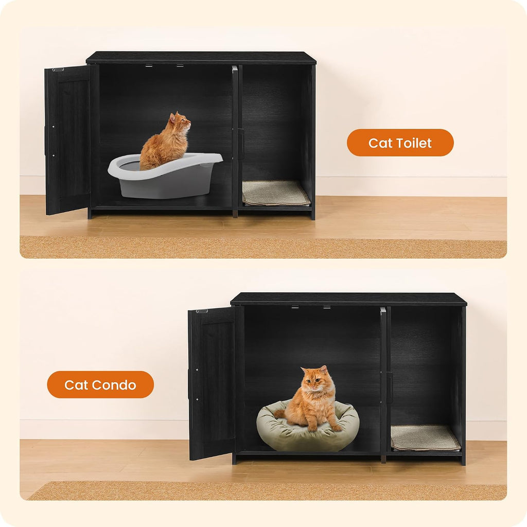 Dwanton Cat Litter Box Enclosure, with Scratching Mat, 27.6" x 18.2"x 19.6"