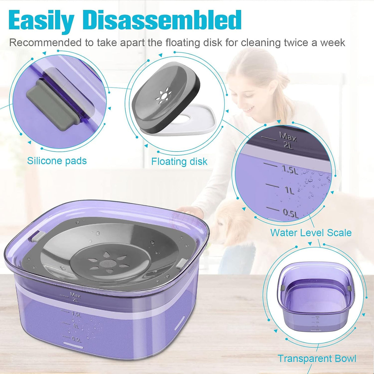 UPSKY 70oz Dog Water Bowl, No Spill Slow Drinking Feeder for Messy Drinker | Large Capacity, Spill Proof, Prevent Pet Prevents Choking, Anti-Slip, Visible Water Level, Suitable for Travel and Car Trips