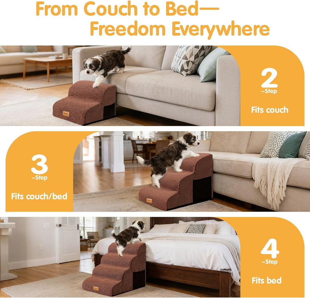 Topmart High Density Foam Dog Steps 4 Tiers, Extra Wide Deep Pet Steps