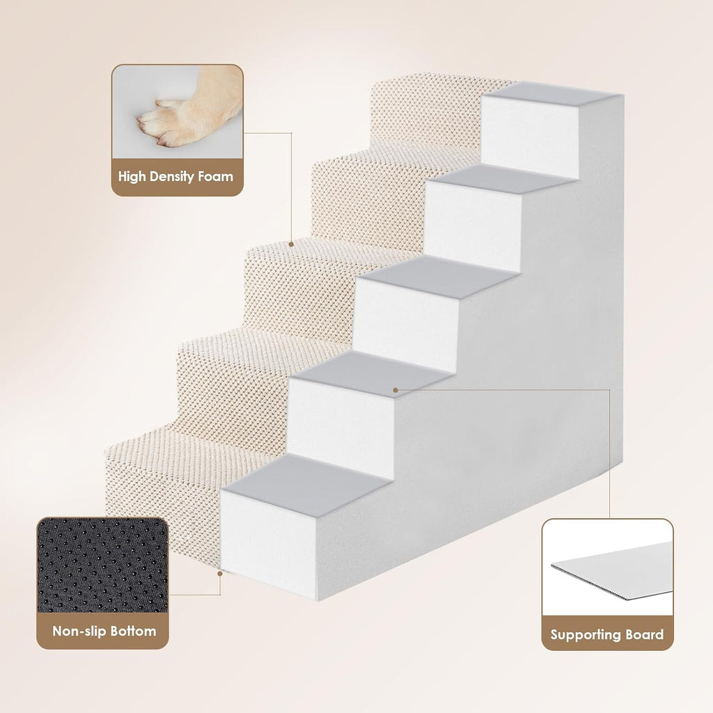 EHEYCIGA Dog Stairs for High Bed 22.5" H, 5-Step Dog Steps, Beige