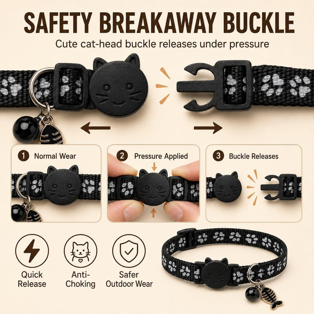 Cat Collar Breakaway 2packs, Reflective Kitten Collar with Apple Air Tag Holder and Bell for Girl Boy Cats, 0.4 Inches in Width and Lightweight (Black)