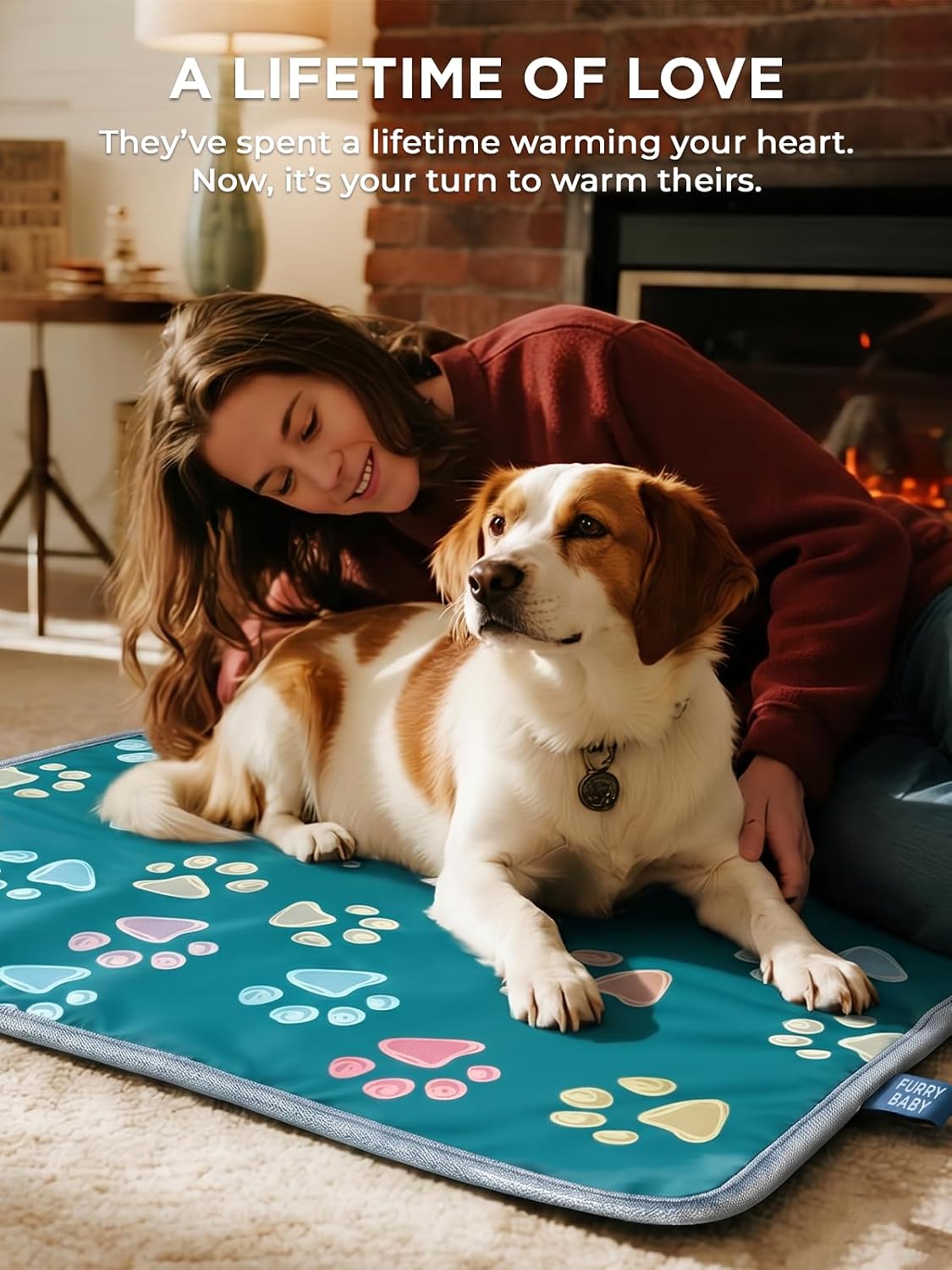 furrybaby Pet Heating Pad for Cats & Dogs, 18x18 in, Waterproof Heated Bed