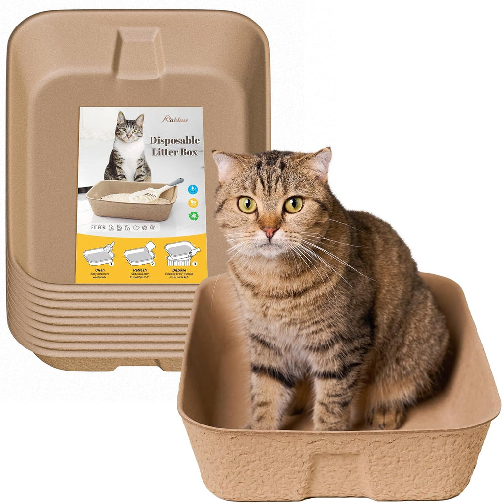 10 Pack Disposable Cat Litter Boxes, Leak-Proof Cardboard Litter Trays
