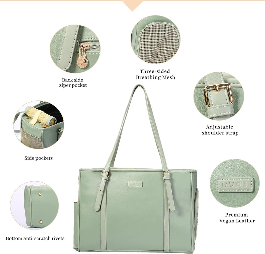 Lasaviin Fashion Dog Purse Pet Carrier Leather Bag for Small Dogs Cats Puppy, Portable Tote Bag Airline Approved Soft-Sided Carriers (Green)