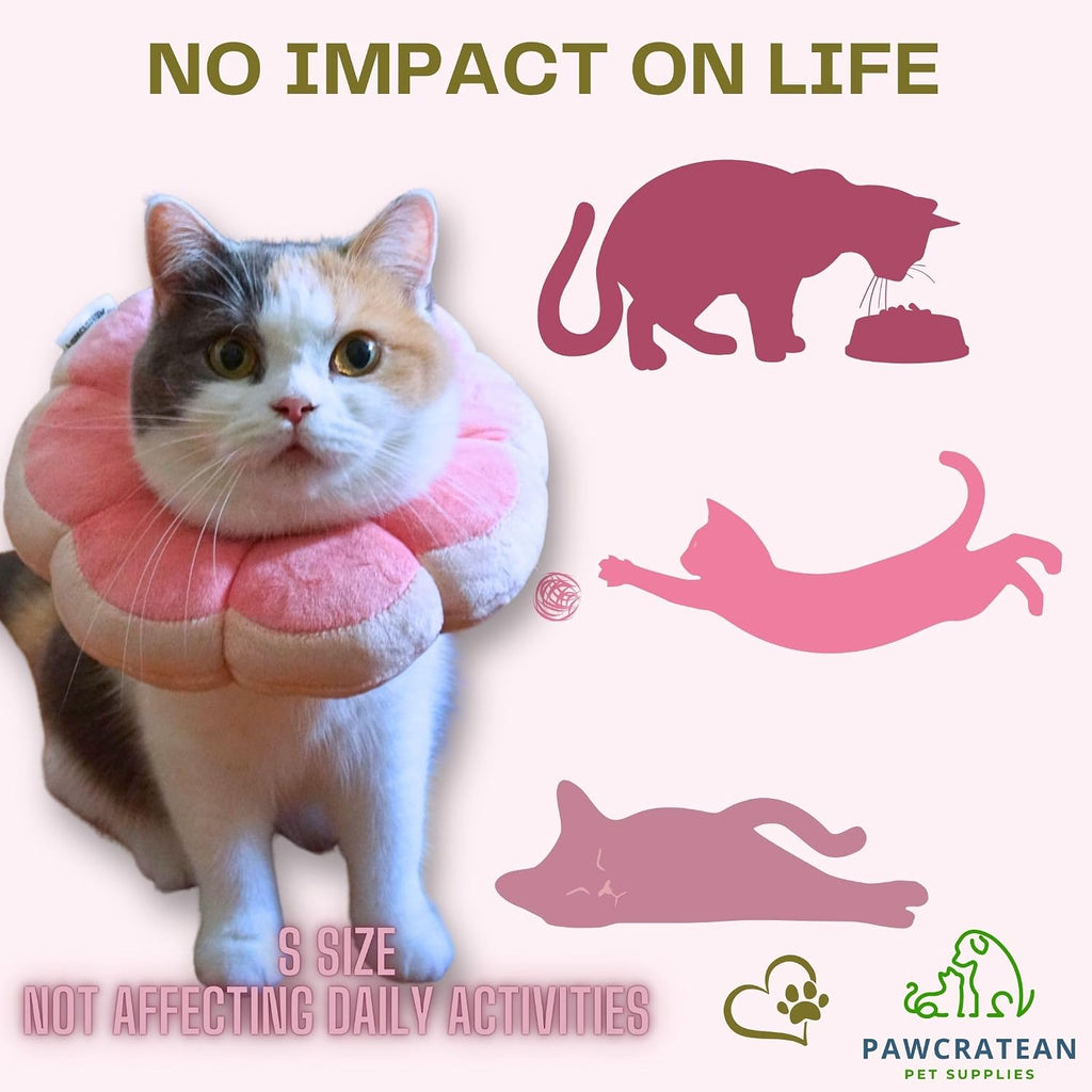 Adjustable Flower-Shaped Soft Recovery Collar for Cats and Small Dogs Only, Comfortable Protective Neck Pillow, Pink, Small