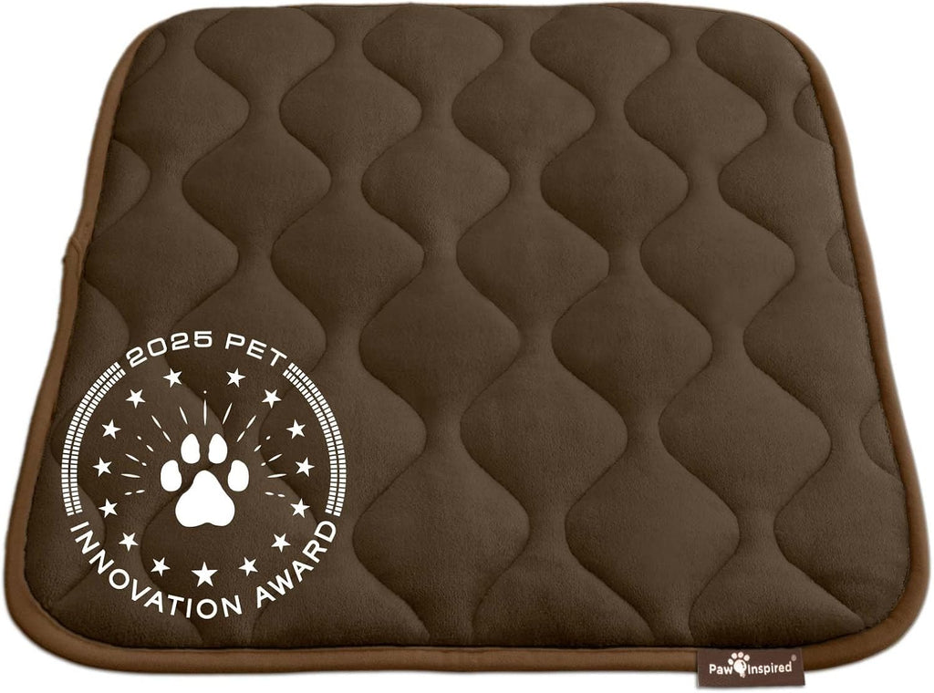 Paw Inspired Washable Padded Crate Mats for Dogs | 23" x 17" Pad, Fits 24-inch Kennels | Leakproof, Waterproof Bottom, Plush Pet Beds (Dark Brown)