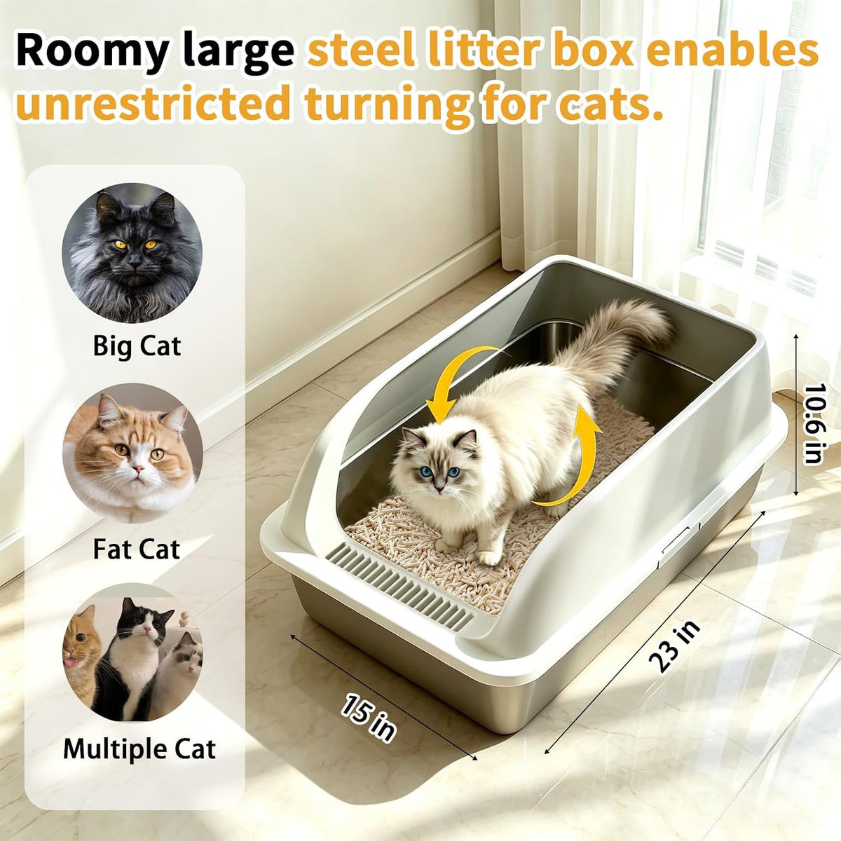 Stainless Steel Cat Litter Box, 2-Piece XL Enclosed Litter Box, Anti-Splash & Leak-Proof Metal Litter Box, Safe Arc Edge Odor Control Design with Scoop for Indoor Multi-Cat Use
