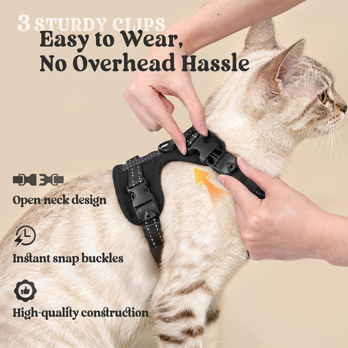 rabbitgoo Cat Harness and Leash, Easy-on with Neck Buckle, Black