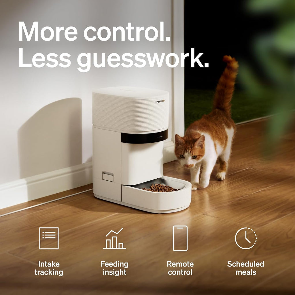 PETLIBRO Automatic Cat Feeder with Smart Scale, 5G WiFi Automatic Dog Food Dispenser with Leftover Tracking in App, 5L Timed Pet Feeder with Low Food Sensor, Up to 10 Meals Per Day, Granary 2 White