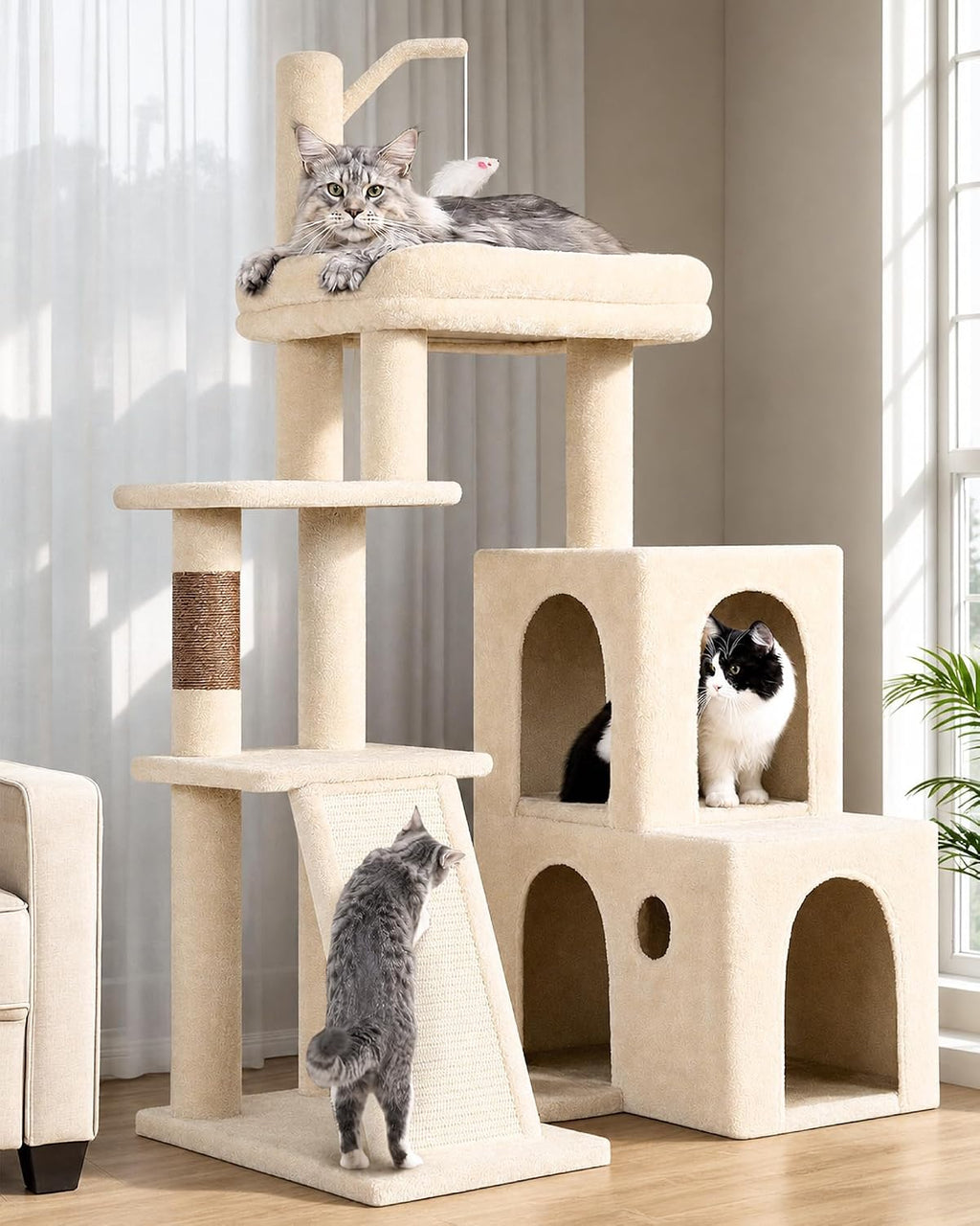 Globlazer Maine Coon Cat Tower for Indoor Adult Cats, F50, Beige