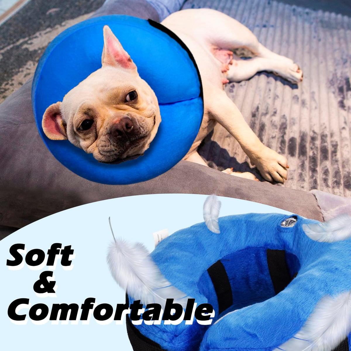 Inflatable Dog Cone Collar, Soft Adjustable Protective E-Collar for Surgery