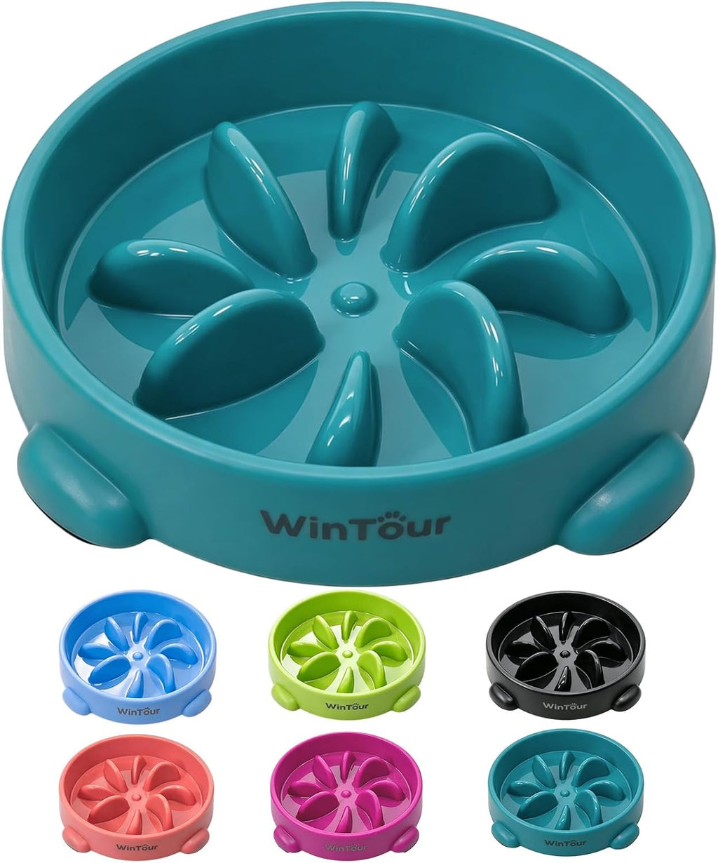 WinTour Slow Feeder Dog Bowls for Small Medium Pets, Round PP Dish, 1 Pack