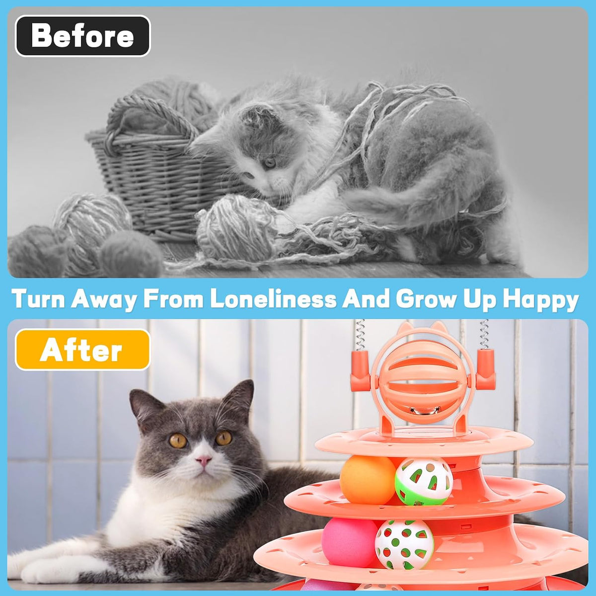 Goosheep Interactive Cat Puzzle & Ball Toy Kit with 2 Cat Teasers (Orange)