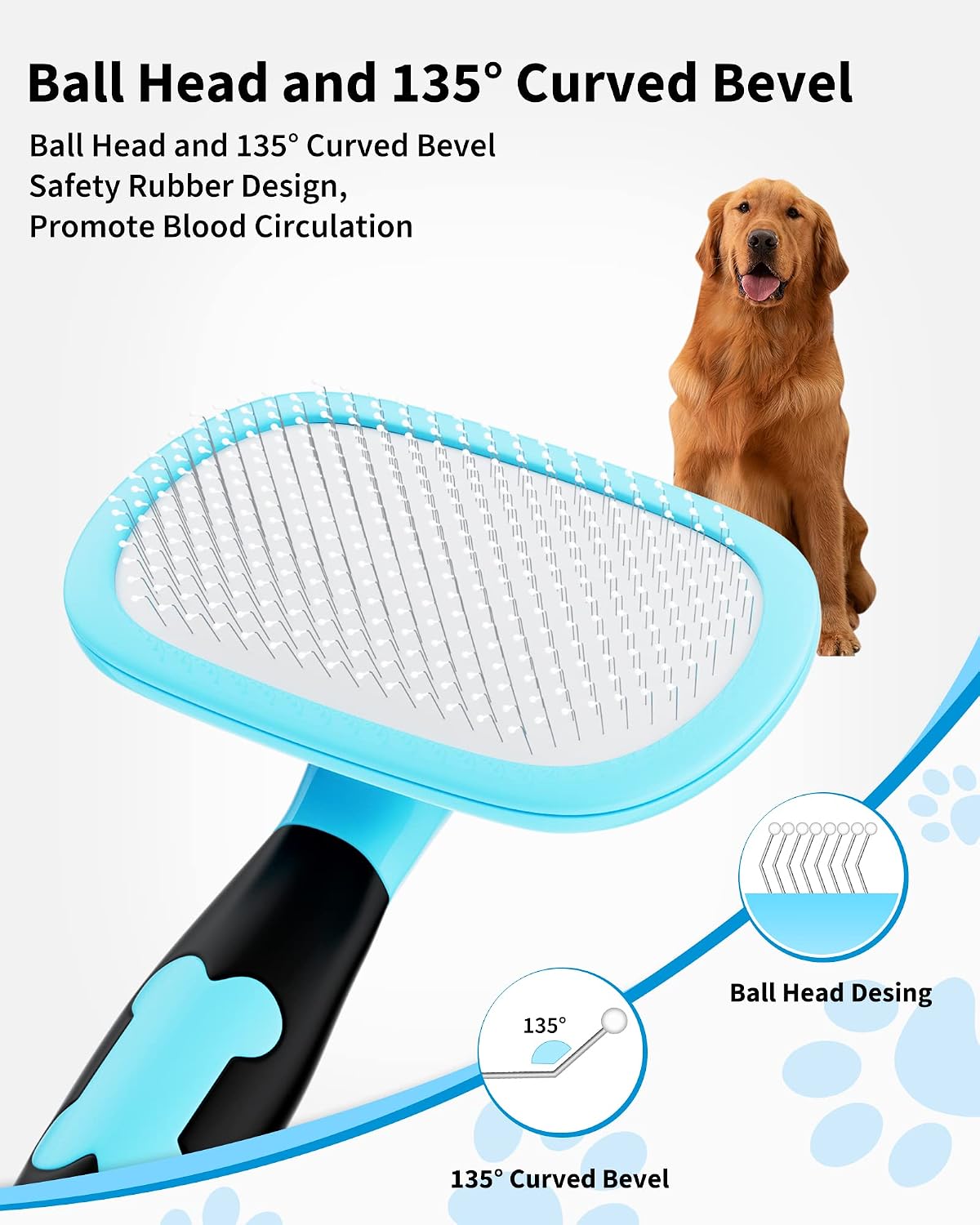 Glendan Dog & Cat Brush- Slicker Pet Brush- Shedding Grooming Tools (Blue)