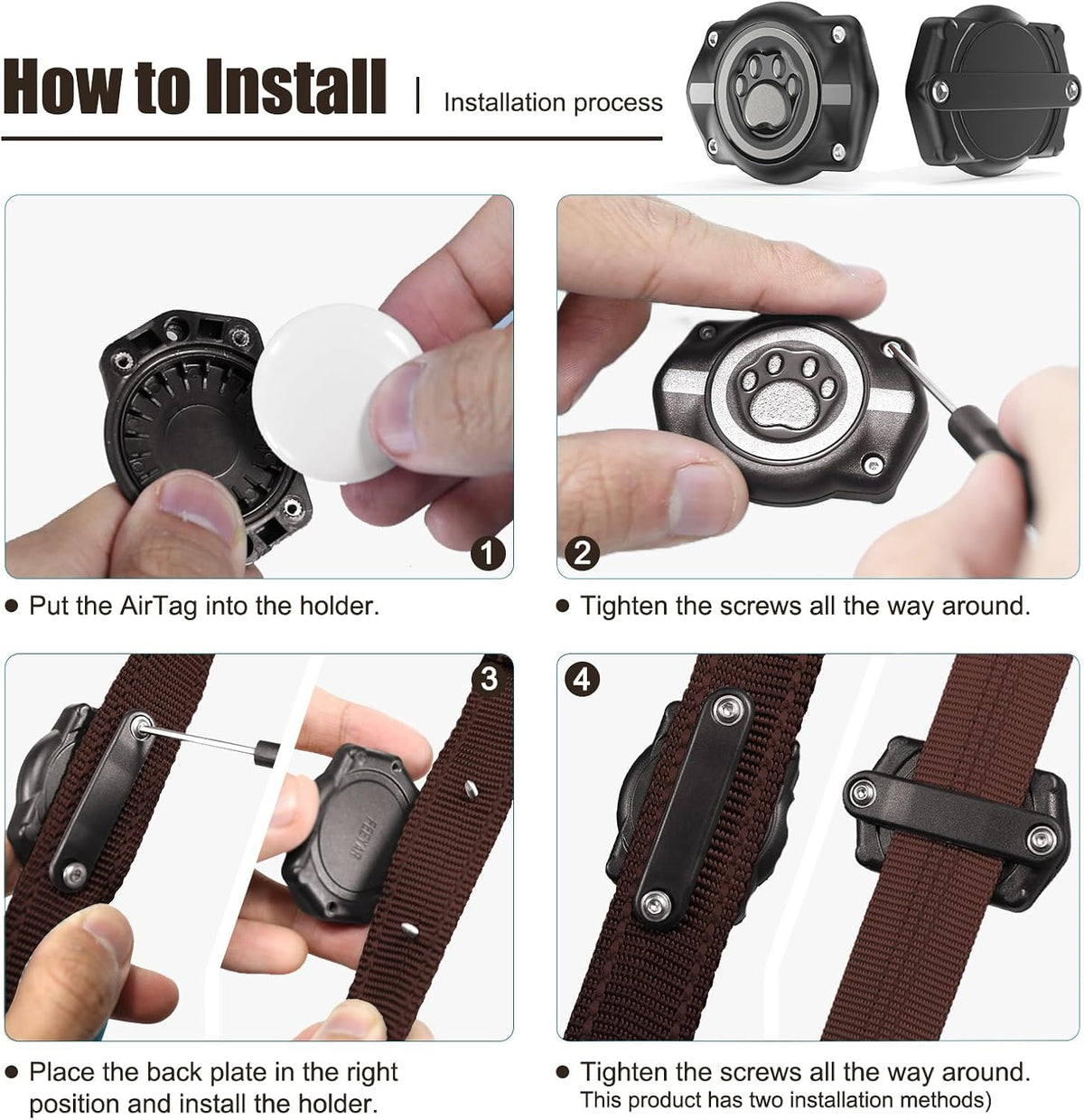 AirTag Dog Collar Holder 4 Pack Compatible with Apple Air Tag 1st & 2nd Gen