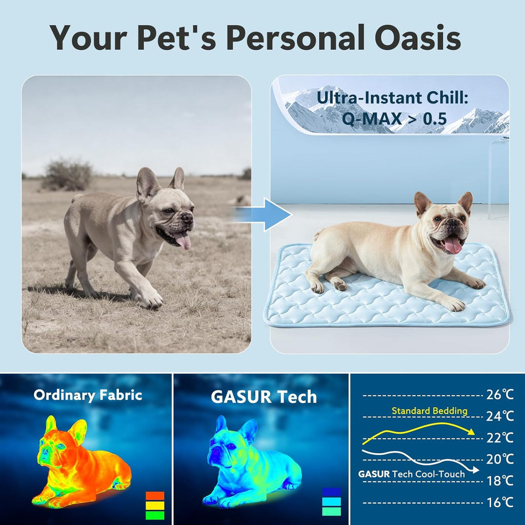 GASUR Cooling Mat for Dogs, Q-Max>0.5 Instant Temp Drop Dog Cooling Mats for Puppy & Cats, Cooling Pad for Dog - Indoor Outdoor Travel Use, Snag Resistant，Machine Washable & Anti-Slip, 20"X16" Blue