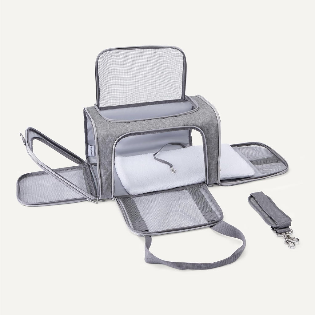 Amazon Basics Soft Cat & Dog Carrier with Adjustable Shoulder Strap, Airline-Approved, Foldable and Portable Design, Mesh Ventilation, Folds Flat for Storage