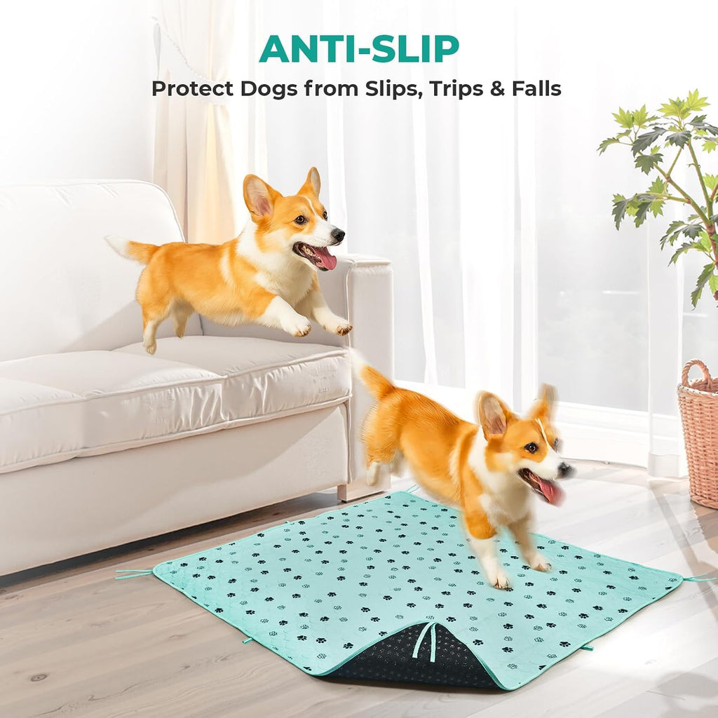 Fostanfly Washable Dog Pee Pads, Ultra-Absorbent, 31"x36"-2 Pack, Green | Leak-Proof, Waterproof, Non-Slip, Large Reusable Pee Pads for Puppy Potty Training, Crate and Playpen with 8 Tie Straps