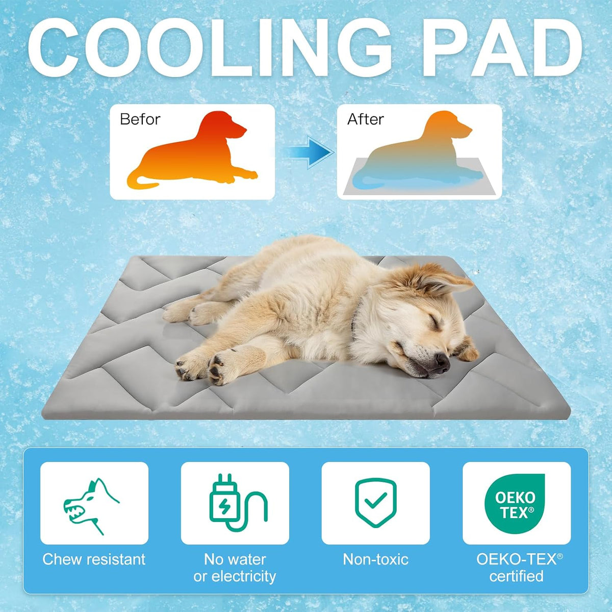 BEAUTYZOO Cooling Mat for Medium Dogs, 36x23in Reversible Pad, Self-Cooling