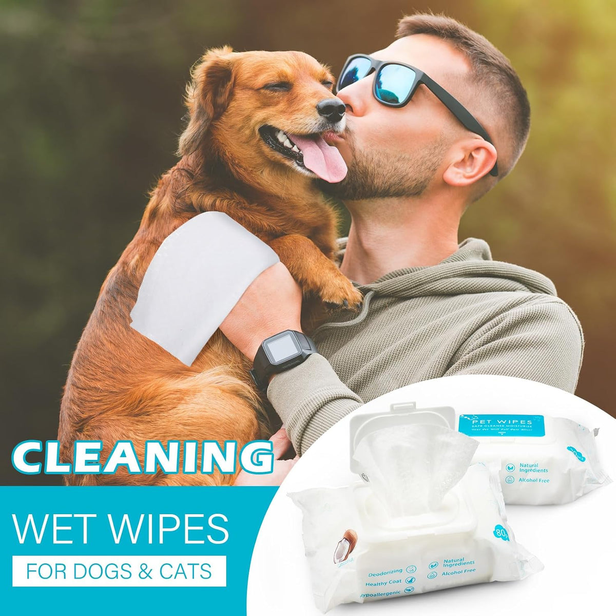 Treela 10 Pack Dog Pet Wipes, 80 Count Paws Body, Coconut