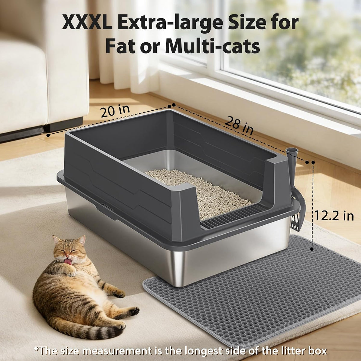 FURTIME Stainless Steel Cat Litter Box, Extra Large Cats Metal Litter Box