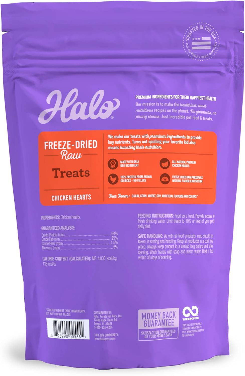 Halo Freeze-Dried Raw Dog Treats, Chicken Hearts Recipe, 2 oz