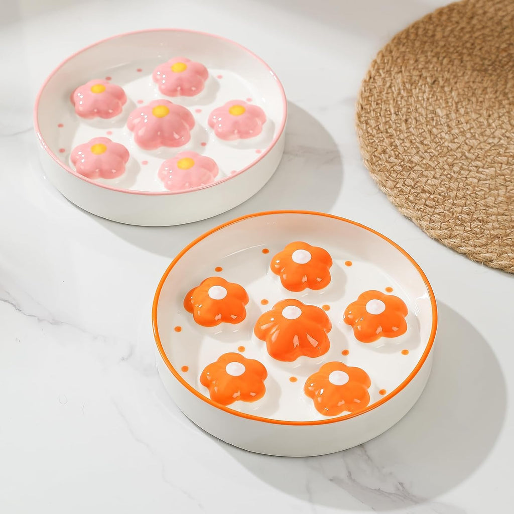 Ceramic Slow Feeder Cat Bowl, 6.3" Whisker Friendly Anti-Vomit, Orange