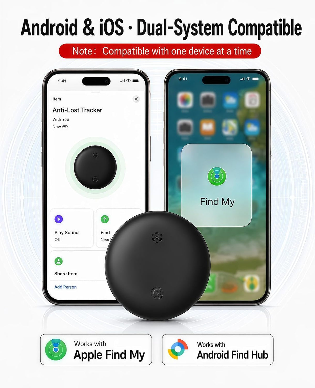 GPS Tracker for Dogs and Cats, iOS & Android, Real-Time Tracking (Pearl Black)