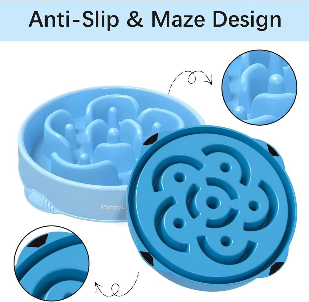 MateeyLife 2-Pack Slow Feeder Dog Bowls, 4 Cups, Dog Puzzle Feeder Bowl | Food-contact safe, dishwasher safe, non-slip base, maze design, for fast eaters, for dogs and cats, daily mealtimes