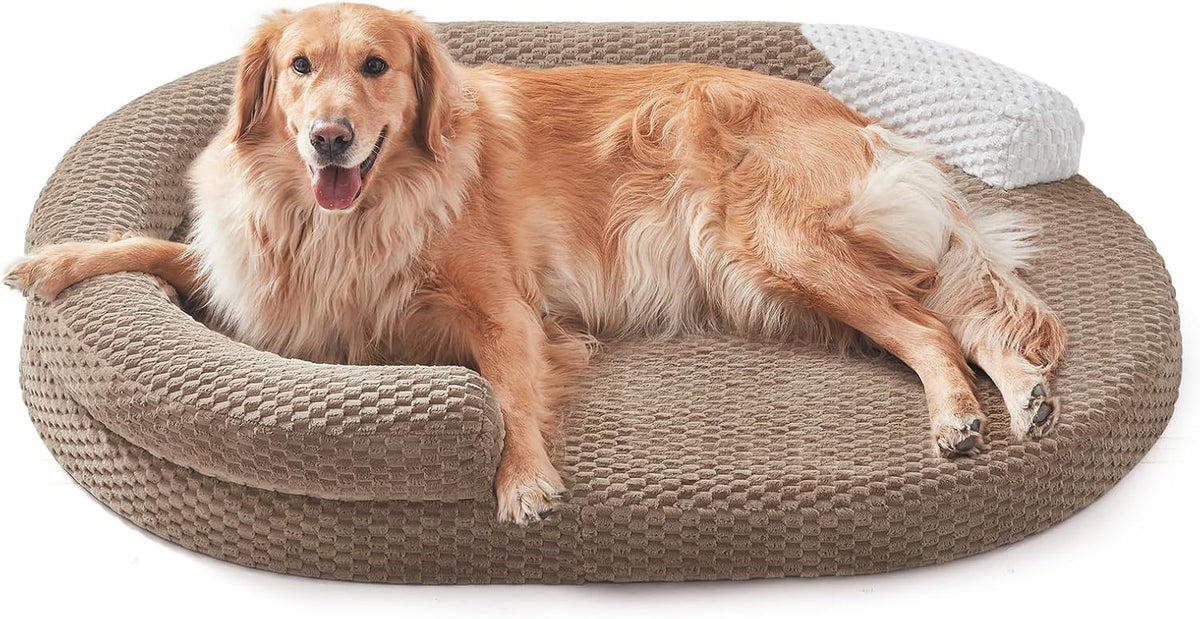 JOEJOY XL Orthopedic Dog Beds Large Sized Dog, Extra Large Washable Waterproof Oval Large Dog Bed with Removable Cover, Egg-Crate Foam Pet Bed with Bolster Sides & Non-Skid Bottom, Brown, 42''x32''