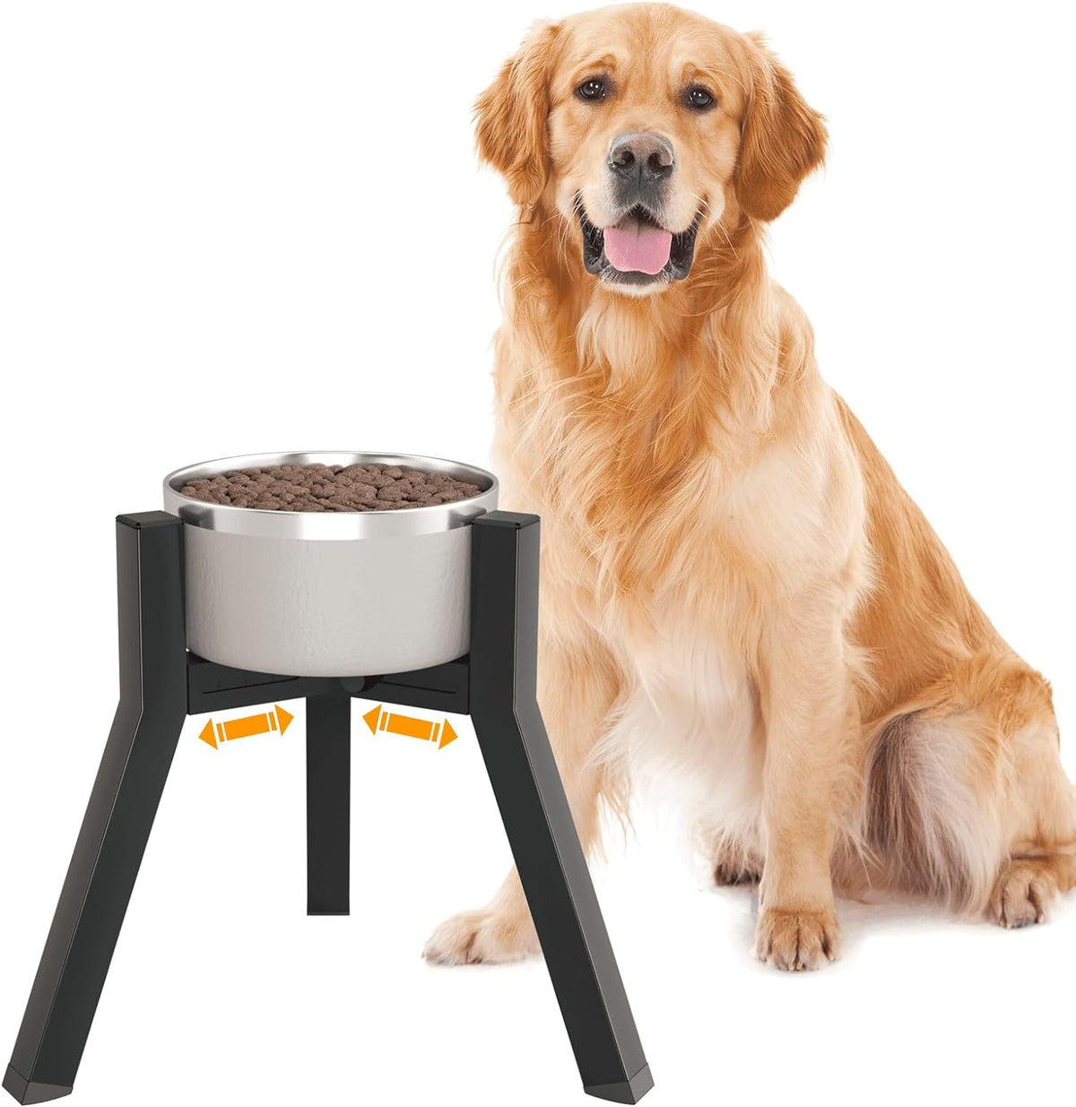 Dog Bowl Stand for Medium Large Dogs, Adjustable Width Elevated Dog Bowls 7-10.6", Raised Dog Food Water Bowls, 11 inch Tall Single Holder, Black,Bowl Not Included