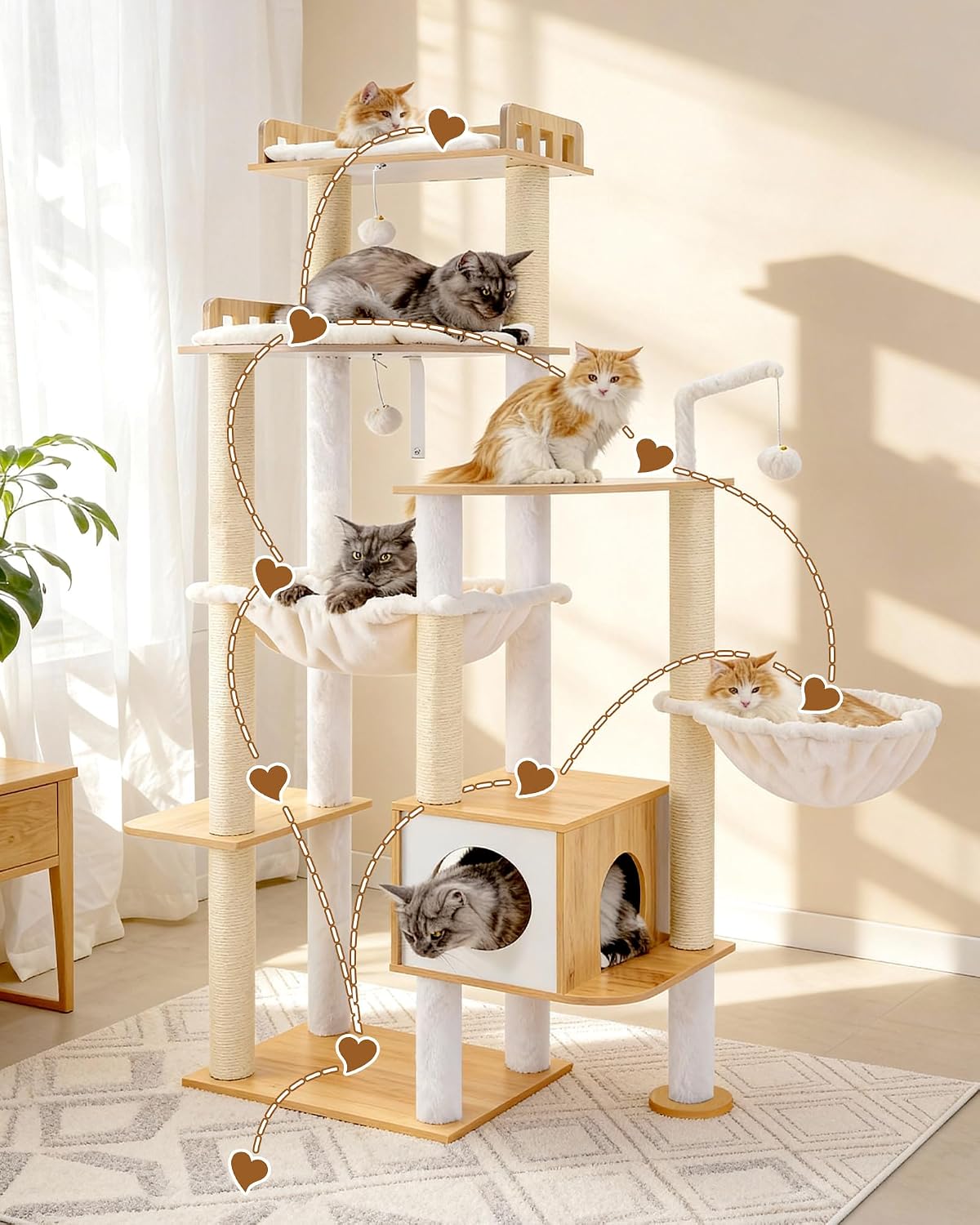 Heybly Cat Tree, 70.5" Wood Tall Cat Tower for Large Indoor Cats HCT121WB