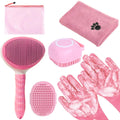 Bath Grooming Kit for Pets - Hair Brush Set with Towel, Washing Gloves, and Shampoo Scrubber Brush for Dogs and Cats (Pink)