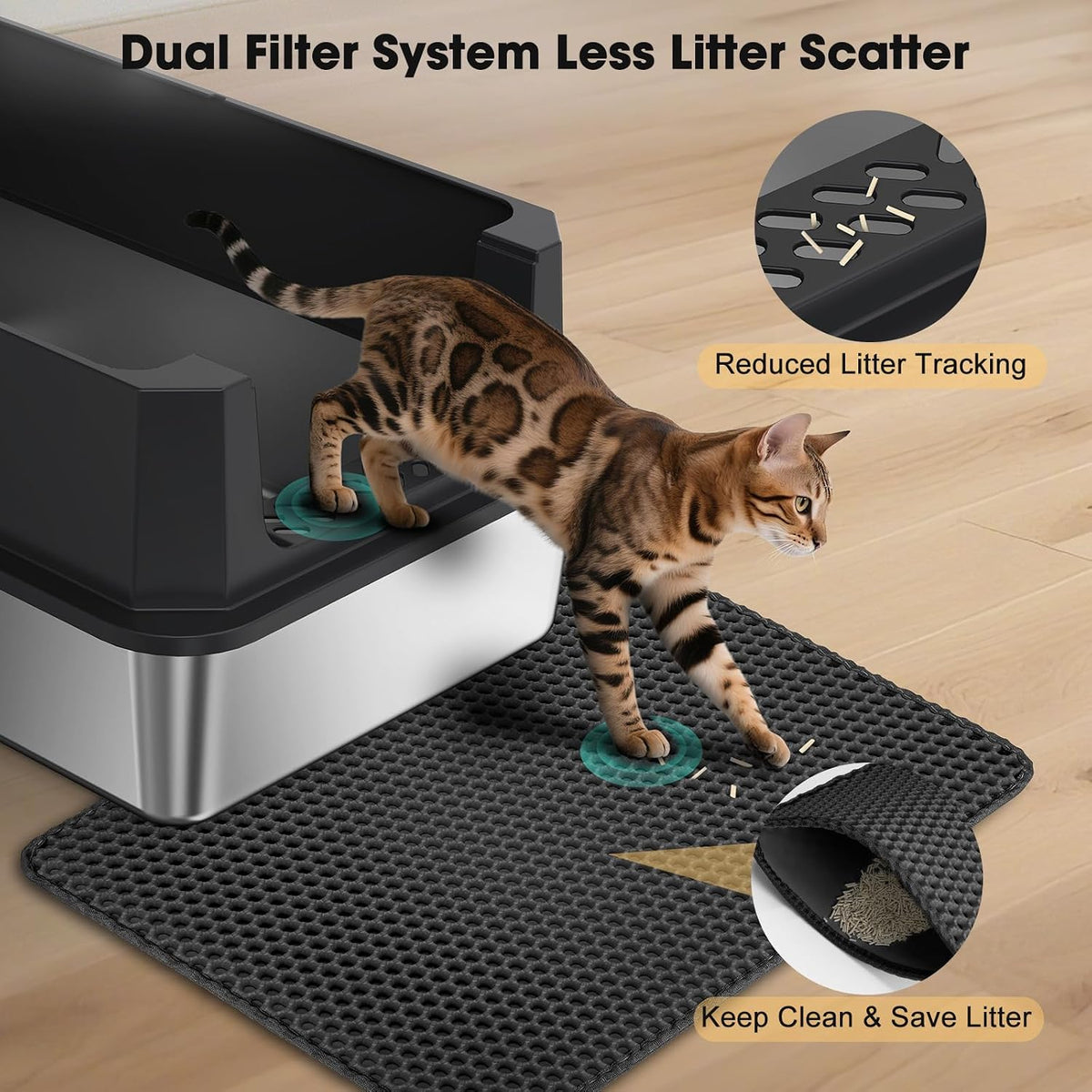FURTIME Stainless Steel Cat Litter Box, Extra Large Cats Metal Litter Box
