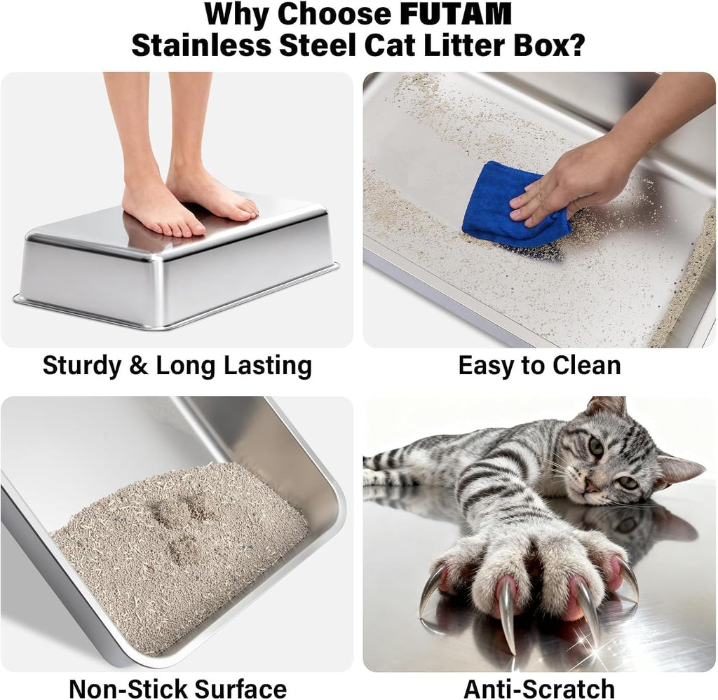 2PACK XL Stainless Steel Litter Box with Lid, Extra Large Cat Litter Boxes