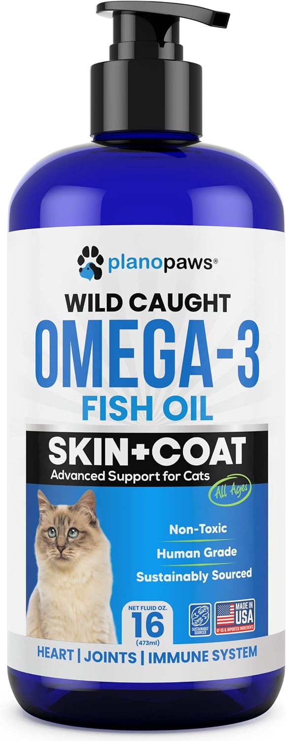 Omega 3 Fish Oil for Cats - Wild Caught, Skin and Coat, 16 fl oz Liquid