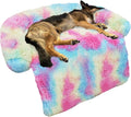 GGIB Calming Dog Bed Fluffy Plush Dog Mat for Furniture Protector with Removable Washable Cover for Large Medium Small Dogs and Cats (Large, Rainbow)