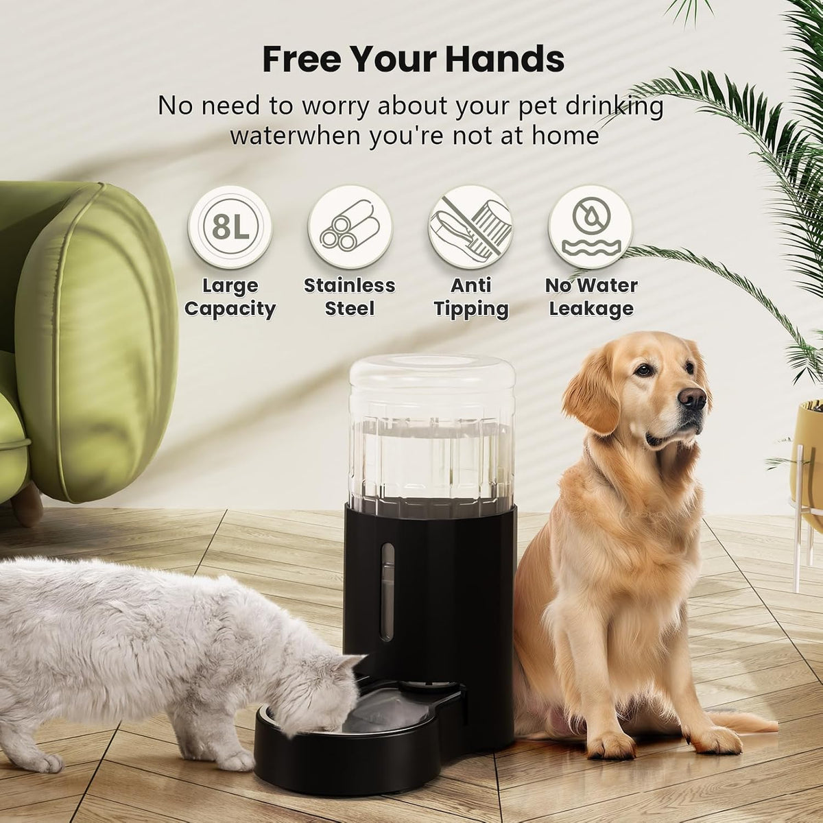 CZPET Gravity Dog Water Bowl Dispenser, Wider Mouth (8L, Black)
