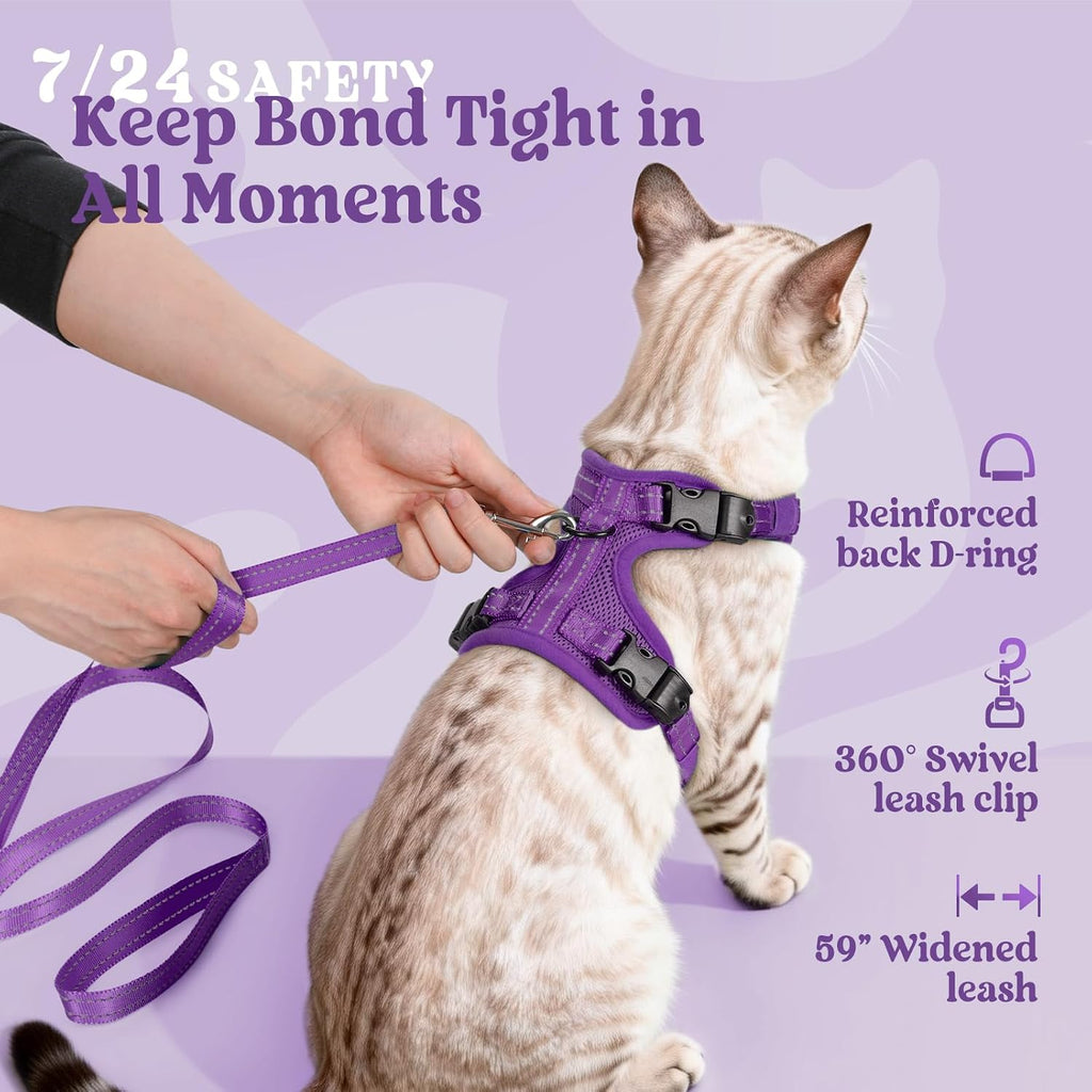 rabbitgoo Cat Harness and Leash, Easy-on with Neck Buckle, Purple
