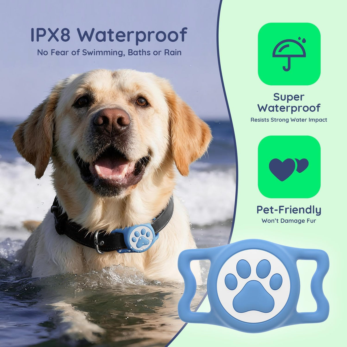 IP68 Waterproof Dog AirTag Holder for Dog Collar, Soft, Stretchy Silicone