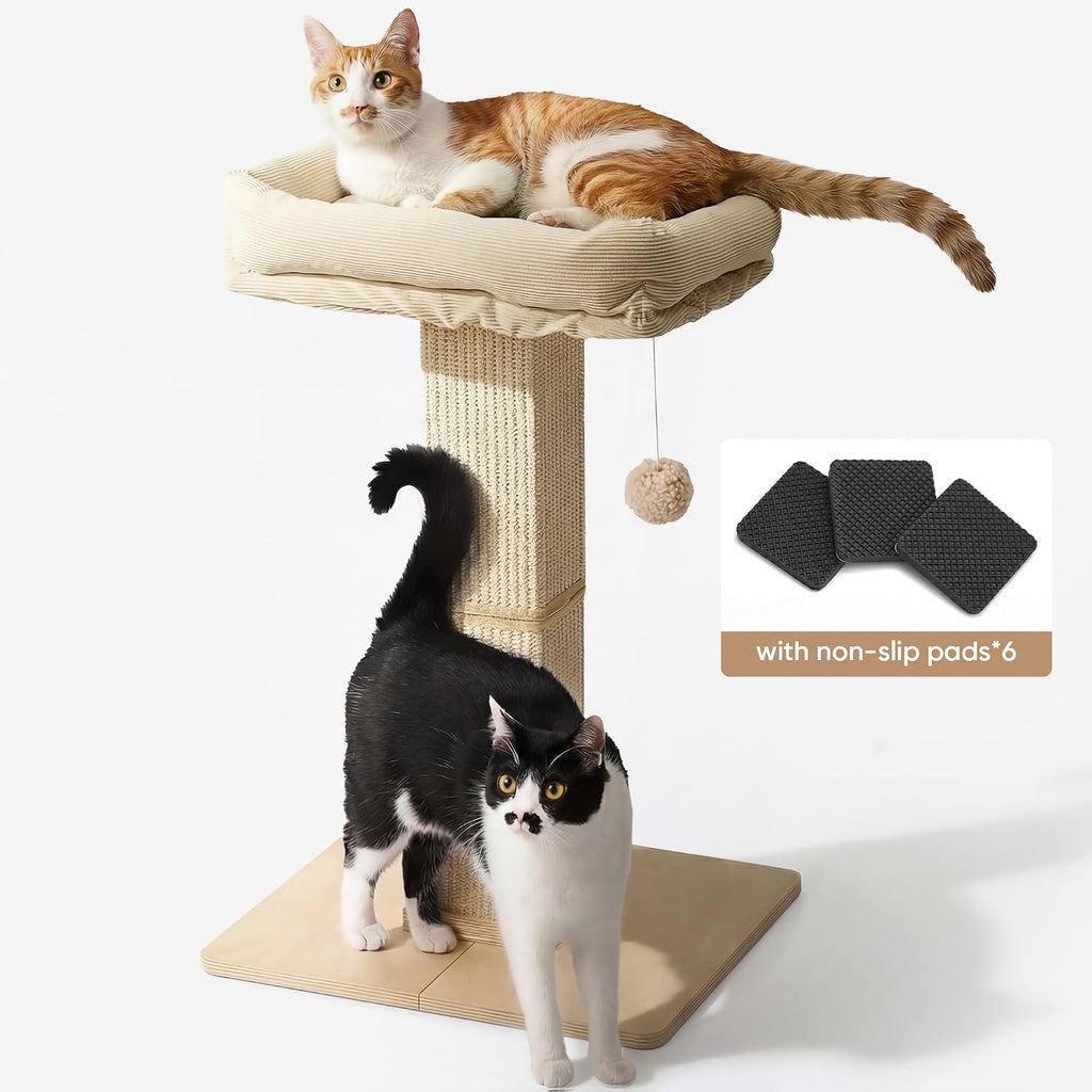FUKUMARU Retro-Style Cat Scratching Post with Perch for Indoor Adult Cats