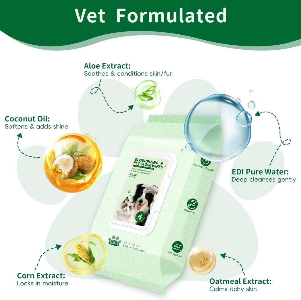 GLADFRESIT Pet Grooming Glove Wipes for Dogs & Cats, 90g, 20 Pcs