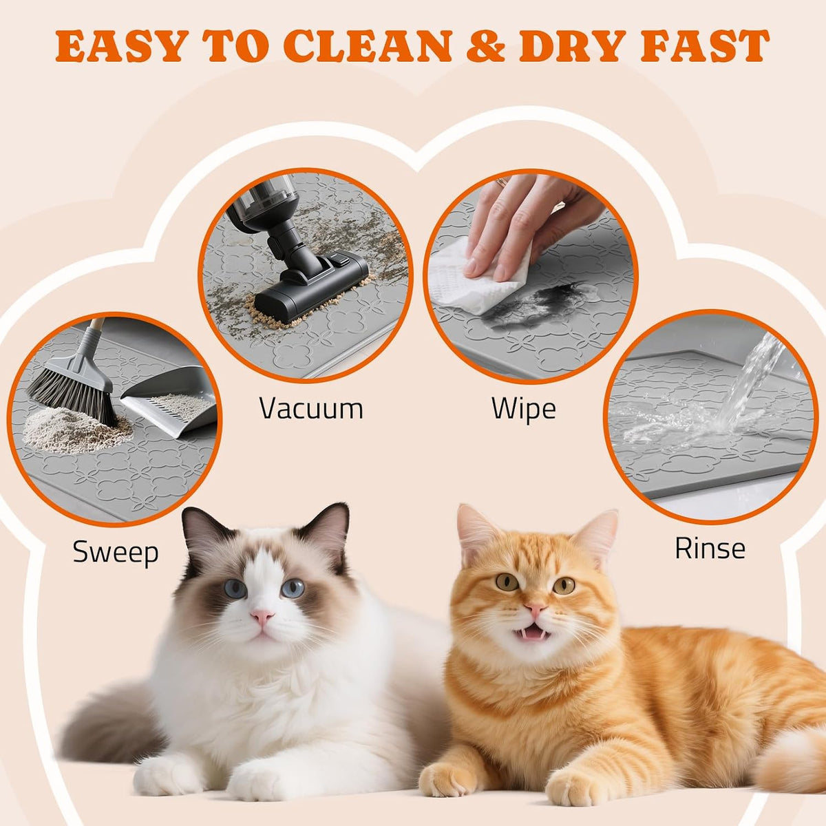 Pawtners Silicone Cat Litter Mat Extra Large 42" X 30", Easy to Clean, Gray