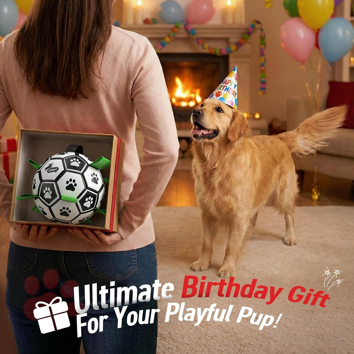 QDAN Large Dog Toys, Soccer Ball for Dogs with Straps, Herding Dog Balls | Interactive Soccer Toys for Tug of War, 8 Inch Dog Ball for Medium Large Puppy, Birthday Toy for 30-90 lbs Dogs, Water Toy