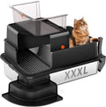 XXXL Stainless Steel Litter Box 28"x20"x18" Enclosed Cat Litter Box, Black | Extra Large Metal Litter Box Tray with High Side, Filtered Grid, Cat Step, Litter Scoop, Non-Odor, Non-Sticky, Easy Cleaning