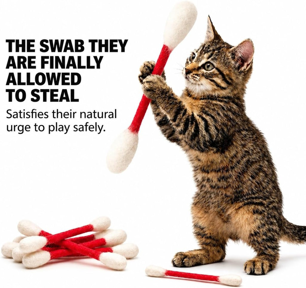 Glaciart One Swabs Cat Toys with Catnip - 6 Pk | Durable for Chew, Cute Cat Toys Interactive Kitty for Boredom, Exercise, & Play | Filled w/Organic Catnip for Anxiety & as Digestive Aid | Gift Idea