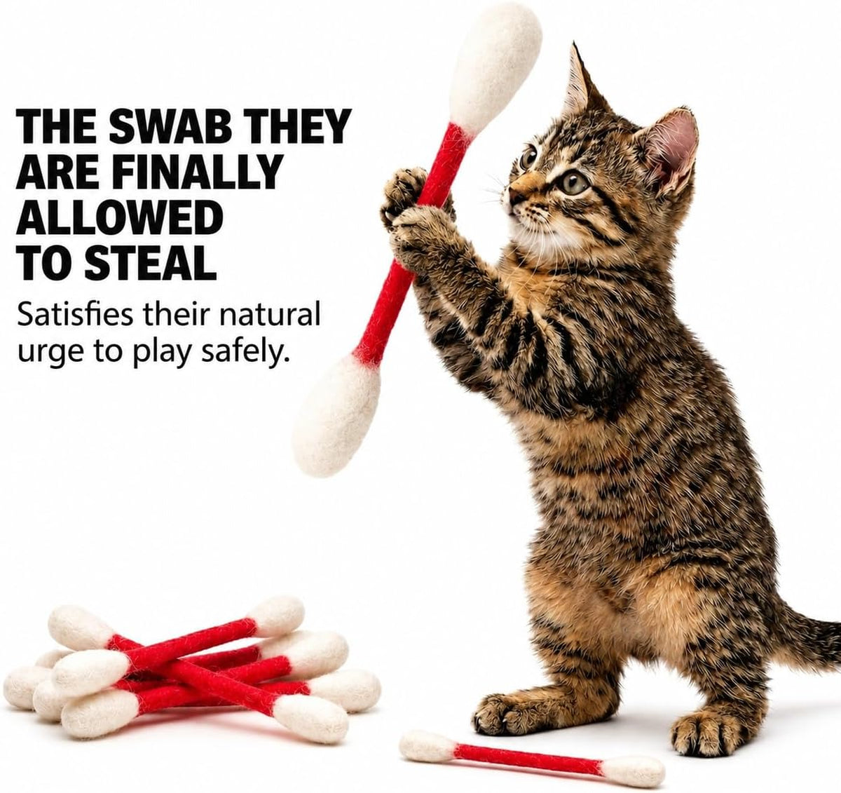 Glaciart One Swabs Cat Toys with Catnip - 6 Pk | Durable for Chew, Cute Cat Toys Interactive Kitty for Boredom, Exercise, & Play | Filled w/Organic Catnip for Anxiety & as Digestive Aid | Gift Idea